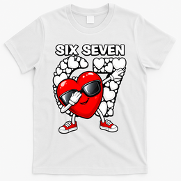 Valentines Day Hearts Dabbing Six Seven 67 Meme T-Shirt - White