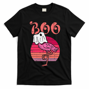 Vintage Halloween Flamingo Ghost Sunset Print T-Shirt - Black