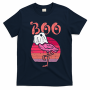 Vintage Halloween Flamingo Ghost Sunset Print T-Shirt - Navy Blue