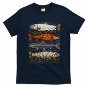 Vintage Halloween Fish Pumpkin And Mummy Cool T-Shirt - Navy Blue