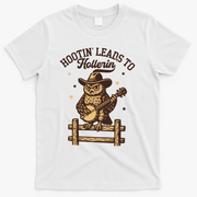Vintage Hootin Leads To Hollerin Cowboy Owl T-Shirt - White