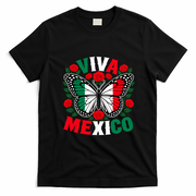Viva Mexico Mexican Independence Day Butterfly Flag T-Shirt - Black