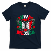 Viva Mexico Mexican Independence Day Butterfly Flag T-Shirt - Navy Blue