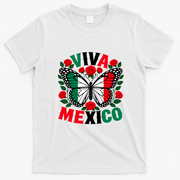 Viva Mexico Mexican Independence Day Butterfly Flag T-Shirt - White