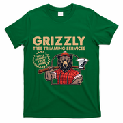 Vintage Retro Grizzly Tree Trimming Services We'll Remove Your Limbs T-Shirt - Green