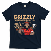 Vintage Retro Grizzly Tree Trimming Services We'll Remove Your Limbs T-Shirt - Navy