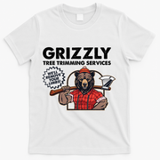 Vintage Retro Grizzly Tree Trimming Services We'll Remove Your Limbs T-Shirt - White