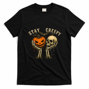 Vintage Stay Creepy Pumpkin And Skull Halloween T-Shirt - Black