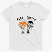 Vintage Stay Creepy Pumpkin And Skull Halloween T-Shirt - White