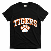 Vintage Tigers Paw Print Graphic Sports T-Shirt - Black
