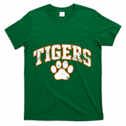 Vintage Tigers Paw Print Graphic Sports T-Shirt - Green