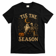 Vintage Tis The Season Halloween Ghosts Skeletons T-Shirt - Black
