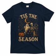Vintage Tis The Season Halloween Ghosts Skeletons T-Shirt - Navy Blue