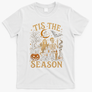 Vintage Tis The Season Halloween Ghosts Skeletons T-Shirt - White