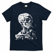 Vincent Van Gogh Skull With Cigarette Skeleton Halloween T-Shirt - Navy Blue