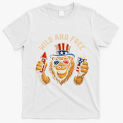 Wild And Free Patriotic Lion USA T-Shirt - White