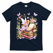 Watercolor Butterfly Fairy Book Library Fantasy Novel T-Shirt - Navy Blue