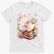 Watercolor Butterfly Fairy Book Library Fantasy Novel T-Shirt - White