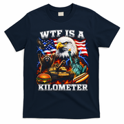 WTF Is A Kilometer? Patriotic Eagle American Graphic T-Shirt - Navy Blue