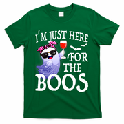 Women Im Just Here For The Boos Cute Halloween Ghost Wine T-Shirt - Green