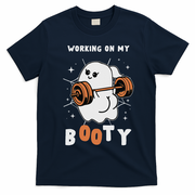 Working On My Booty Halloween Gym Cute Boo Ghost Fitness T-Shirt - Navy Blue