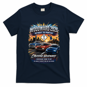 Cruising Woodward 2026 Detroit to Pontiac Car Event T-Shirt - Navy Blue