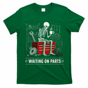 Waiting on Parts Skeleton Mechanic Humor Gift T-Shirt - Irish Green