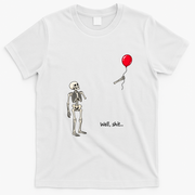 Well Skeleton Holding Balloon Gothic Halloween T-Shirt - White