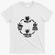 Wake Up Drink Coffee Cycle T-Shirt - White
