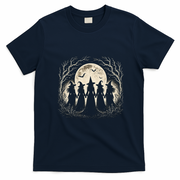 Witches Under Full Moon Halloween Night T-Shirt - Navy Blue