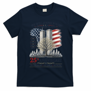 We Will Never Forget September 11 2001 25th Anniversary Tribute T-Shirt - Navy Blue