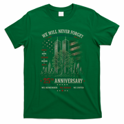 We Will Never Forget September 11 25th Anniversary Tribute T-Shirt - Irish Green