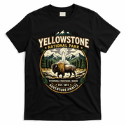 Yellowstone National Park Adventure Awaits Bison Badge T-Shirt - Black