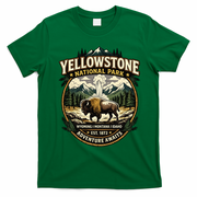 Yellowstone National Park Adventure Awaits Bison Badge T-Shirt - Irish Green