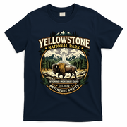 Yellowstone National Park Adventure Awaits Bison Badge T-Shirt - Navy Blue