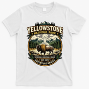 Yellowstone National Park Adventure Awaits Bison Badge T-Shirt - White