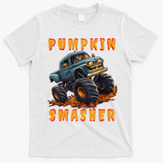 Zombie Monster Truck Pumpkin Smasher Halloween Costume Kids T-Shirt - White