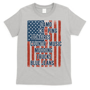 American Life Patriotic USA Flag Camo Camping Bonfires Country Music T-Shirt