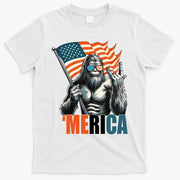 Bigfoot Merica Rock American Flag Patriotic 4th Of July T-Shirt
