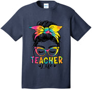 Back To School Funny Teacher Life Messy Bun Tie Dye Wo T-Shirt