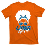Cute Lions Girl Bandana Afro Hair Football Fan T-Shirt