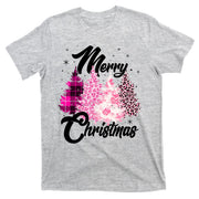 Cute Merry Christmas Pink Pattern Christmas Pine Trees T-Shirt