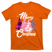 Cute Merry Christmas Pink Pattern Christmas Pine Trees T-Shirt
