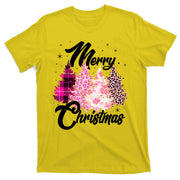 Cute Merry Christmas Pink Pattern Christmas Pine Trees T-Shirt