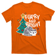 Furry And Bright Funny Cute Christmas Cat T-Shirt