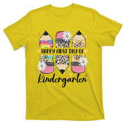 First Day Kindergarten Teacher Leopard Pencil Back To School Front & Back T-Shirt