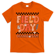 Field Day Orange Team Groovy Smile Face Checkered Students T-Shirt
