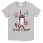 Feral & Free Funny Patriotic Racoon 4th July  T-Shirt