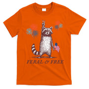 Feral & Free Funny Patriotic Racoon 4th July  T-Shirt