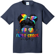 First Grade Vibes Messy Hair Bun Girl Back To School First T-Shirt